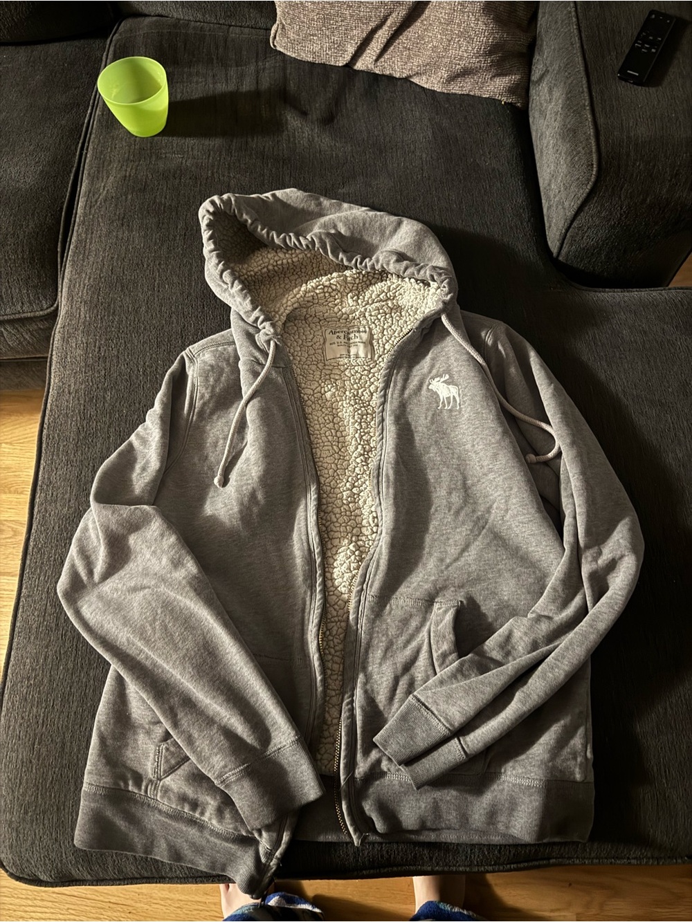 Abercrombie & Fitch Gray Sherpa-Lined Zip Hoodie